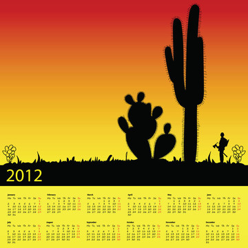 沙漠中仙人掌2012的日歷