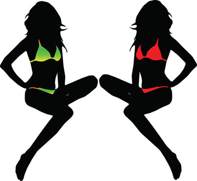 Bikini的女人剪影。EPS