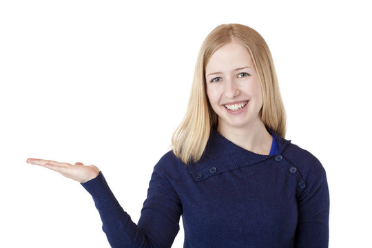 年輕漂亮的金發(fā)女人手持廣告空間