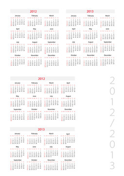 敵人的日歷模板，2012-2013