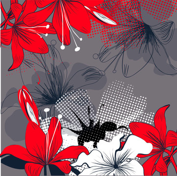 背景與紅色百合花