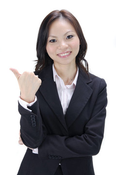 亞洲工商女子豎起大拇指