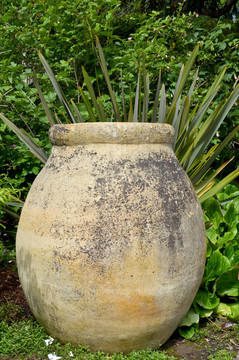 花園里的老式彩色陶器