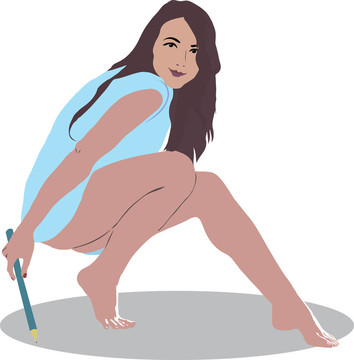 女孩用鉛筆畫一個圓