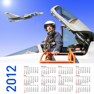 2012日歷與軍事飛行員和飛機(jī)