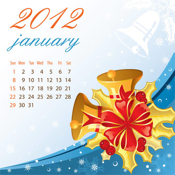 日歷為2012一月