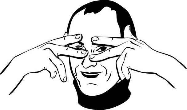 一個(gè)男人用手指閉上眼睛