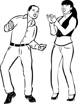 男孩和女孩一起唱歌跳舞