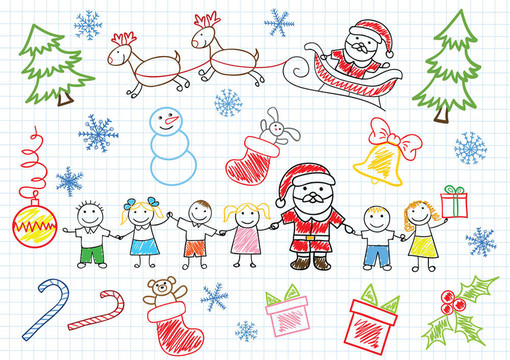 图形-圣诞老人和孩子们