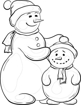 snowmens母親和兒子；輪廓