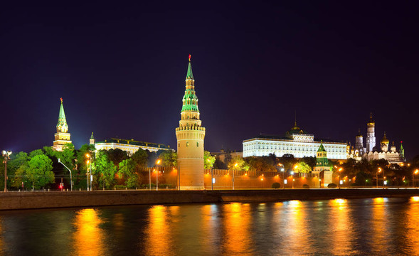 夜晚的克里姆林宫。俄罗斯