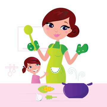 在廚房里煮孩子的健康食品