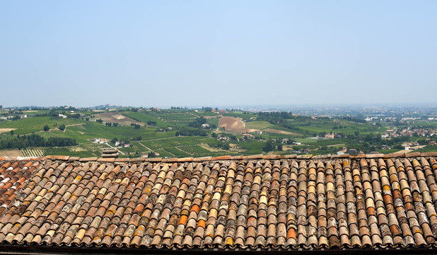 蒙蒂亞諾（切塞納-弗利；Emilia Romagna；意大利）；鄉(xiāng)村景觀在屋頂在夏天