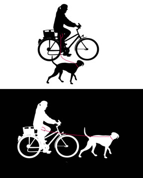 對(duì)狗的皮帶自行車的婦女