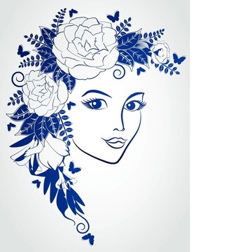 女人的臉上帶著花。