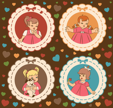 復(fù)古卡通小女孩。