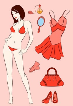 卡通女孩與女人的元素。