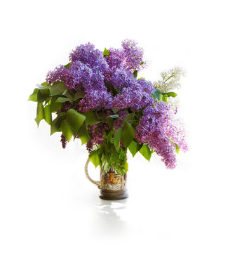 一束丁香花在明亮的燈光下。
