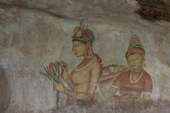 古代著名的壁畫在錫吉里耶；斯里蘭卡