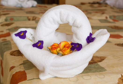 毛巾藝術(shù)：籃子與Flowers