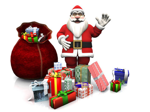 Cartoon Santa與圣誕禮物。