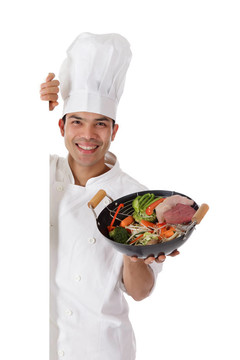 年輕的尼泊爾人廚師；東方食品