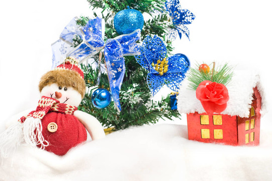 圣誕禮物在圣誕樹前問(wèn)候Santa