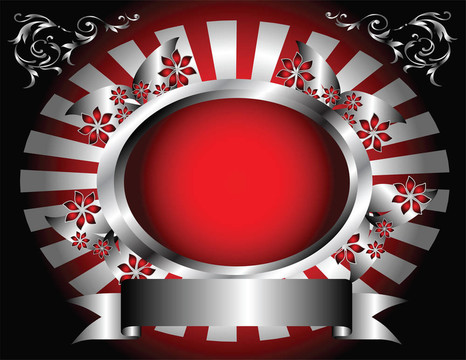 一個(gè)銀色和紅色的花設(shè)計(jì)