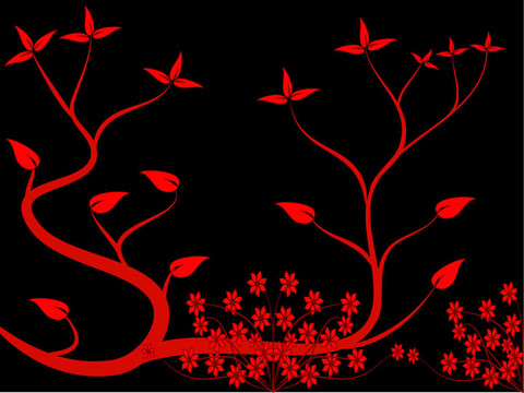 紅色日本風(fēng)格花卉背景插畫