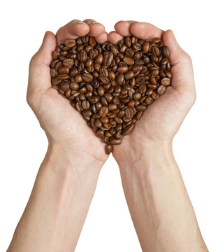 用咖啡豆做成的心形