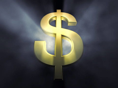 3D金色符號(hào)在黑暗模糊的背景下；戲劇照明