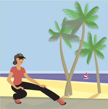 海岸上的運動女孩