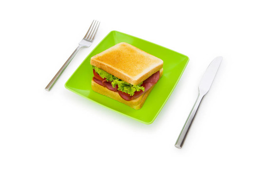 白色背景上的美味三明治