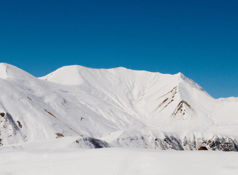 在冬天的雪下的高山
