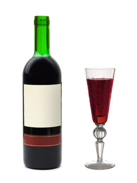 帶空標(biāo)簽的酒杯和酒瓶