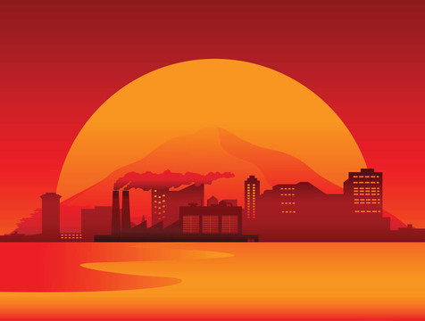 城市和工廠近海上