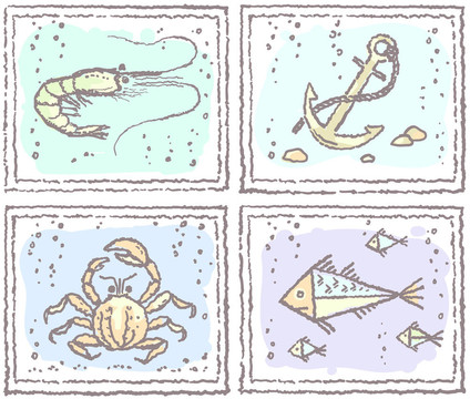 海象蟹；魚；錨；蝦
