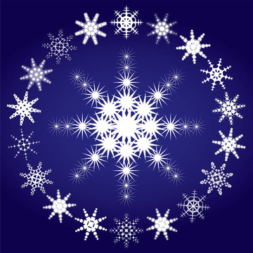 藍(lán)色背景上的雪花集；第3部分；插圖
