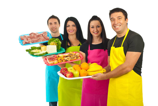 市場工人與新鮮食品的快樂團(tuán)隊(duì)