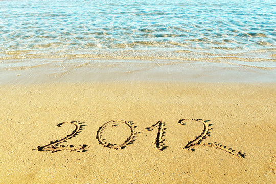 新年即將到來(lái)的概念-題詞2012海灘沙