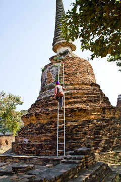著名的寺Wat Phra Si sanphet；在Ajutthaya皇家宮殿