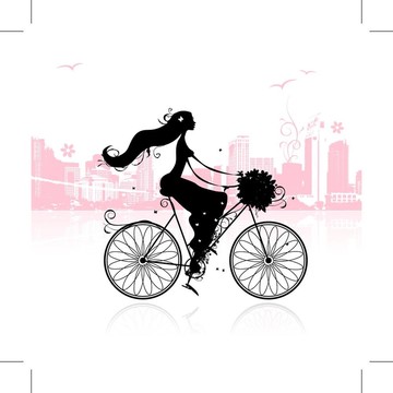 在城市里有花束的女孩