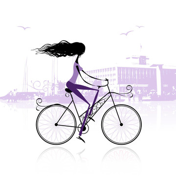 城市的女孩騎自行車
