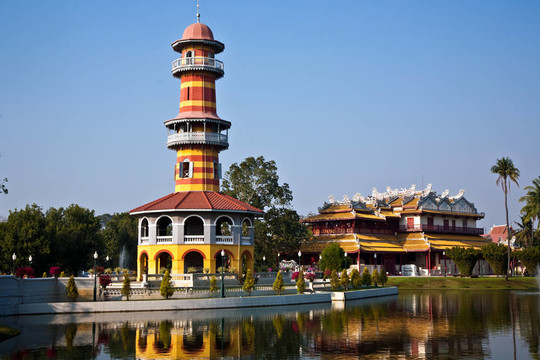 皇家住宅（Phra Thinang）和圣人了望塔（Ho Withun Thasana）在大城和曼谷的