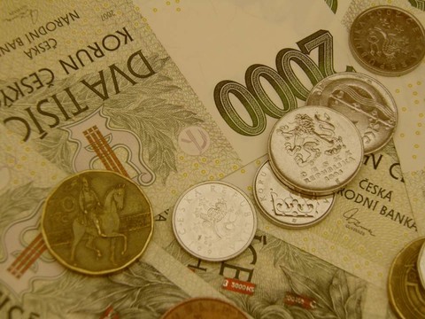 捷克korunas CZK（捷克共和國法定貨幣）的紙幣和硬幣