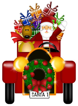 Santa和馴鹿乘坐老式汽車(chē)隔離