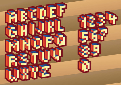 3D像素字母和數(shù)字-插圖