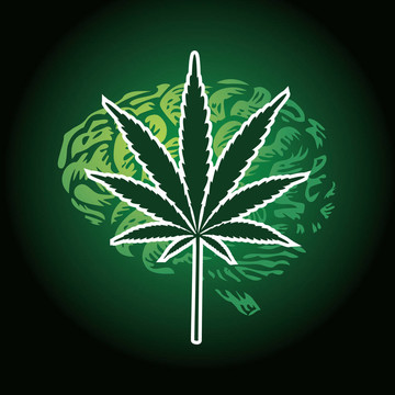 大麻葉和人腦背景-插圖