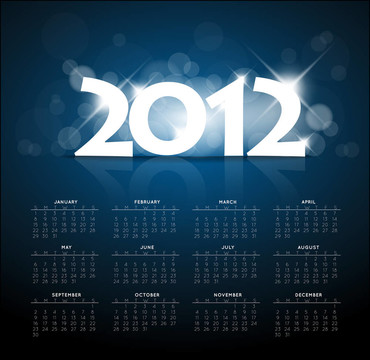 藍色日歷為新年2012與背光
