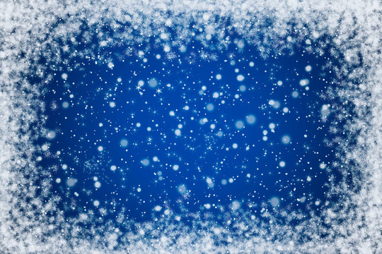 藍(lán)色的夜空，星星和雪